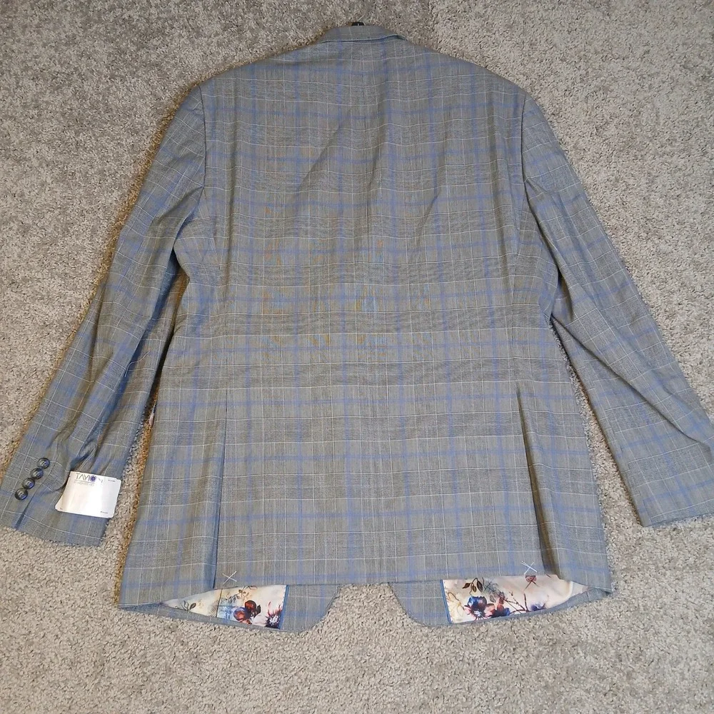 Tayion by Montee Holland Mens Grey Blue Glen Plaid Floral Lining Coat Blazer 44L